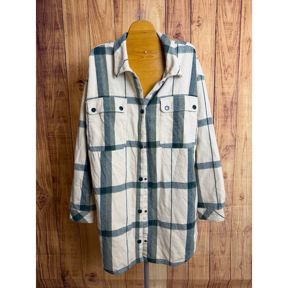 Van Flannel Snap Button Jacket Lined Green and Cream Size XL